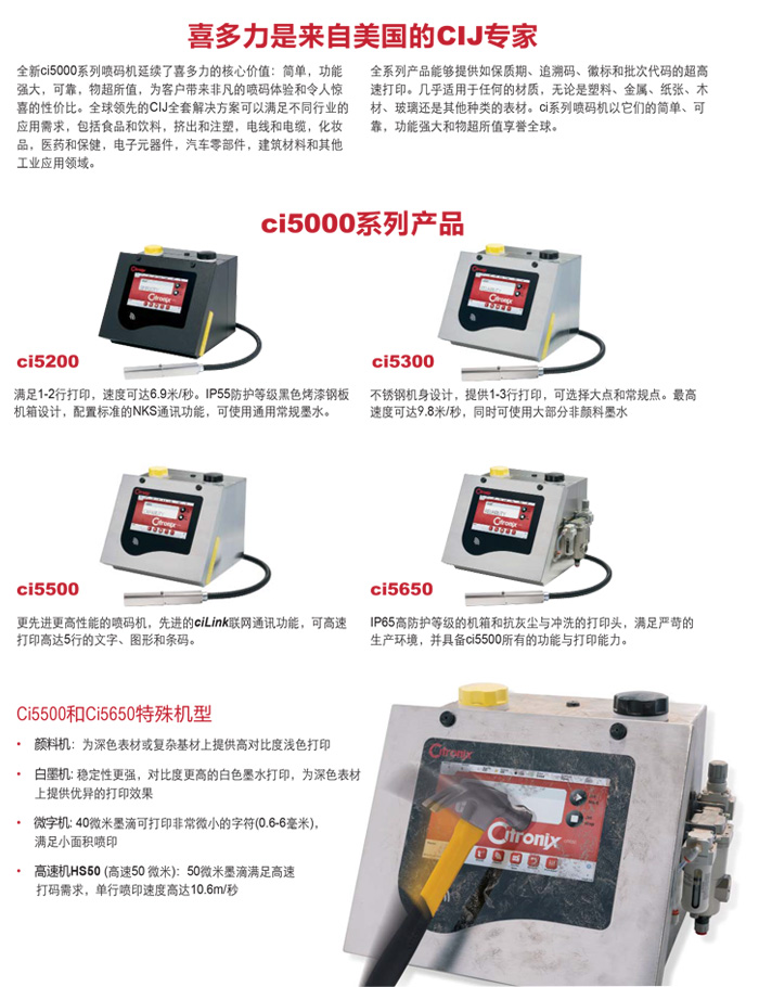 喜多力ci5000系列小字符噴碼機(jī)功能比較