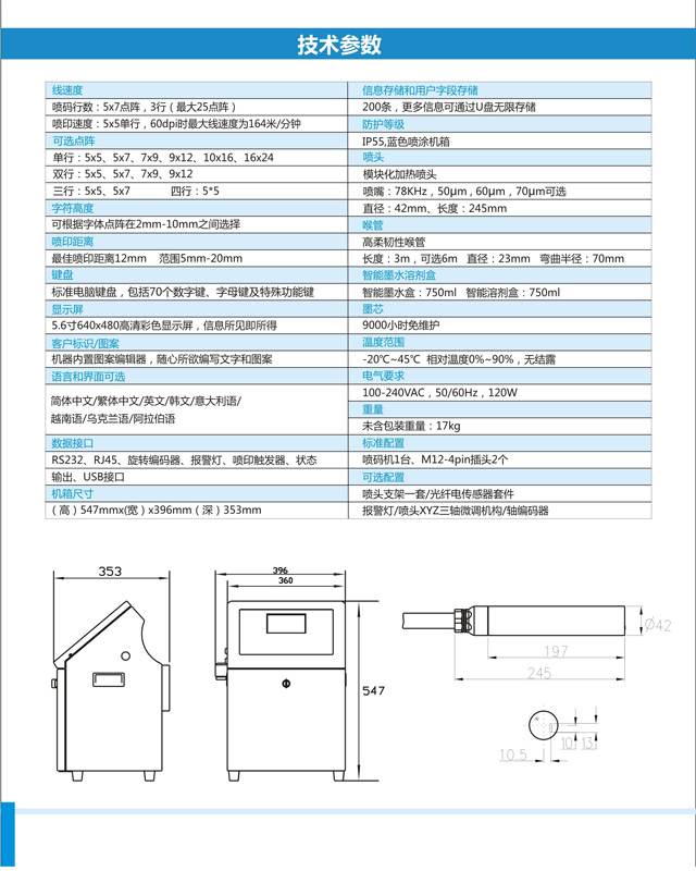 E830小字符噴碼機技術參數(shù)